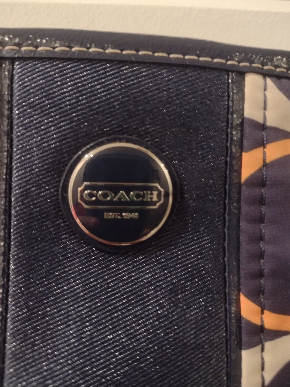 Coach Navy and Orange Signature Monogram Circle Crossbody Bag - Picture 5 of 6